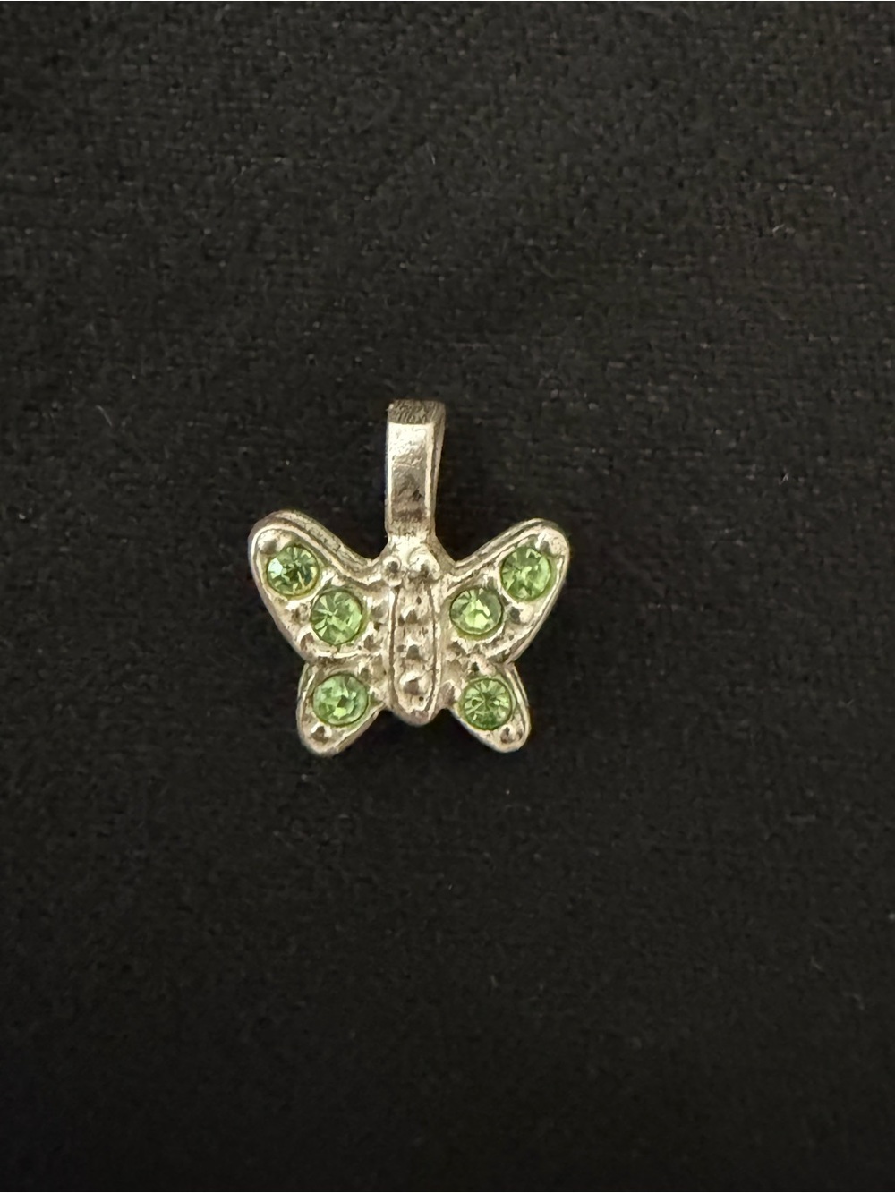 🦋 Silver Butterfly Charm Pendant with Green Crystals
